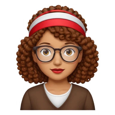Mujer de piel canela, pelo marron y rizado, lentes y una cinta roja en la frente  sticker