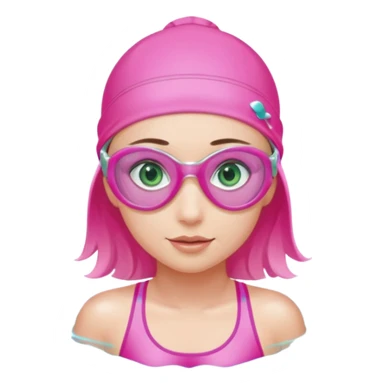pretty girl with green eyes pink swim cap holographic swimming glasses and cute profesional swimmer pink swimsuit without her hair visible swimming sticker