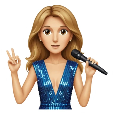 celin dion is singing, 2 hands holding mirco and twinkle dresss sticker