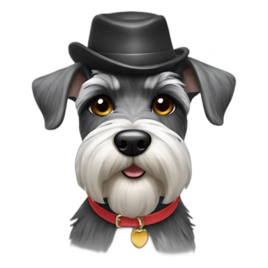 salt and pepper miniature schnauzer with a hat sticker