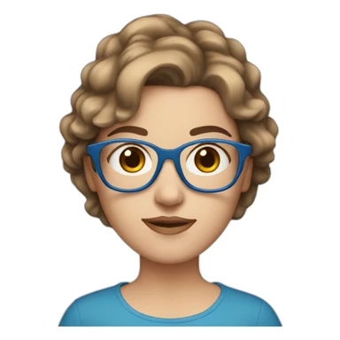 White girl with blue tipped short brown hair and blue glasses sticker