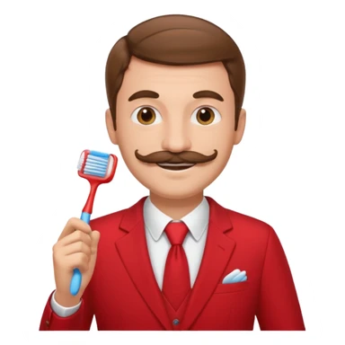 brown haired man with toothbrush-mustache and red suit sticker