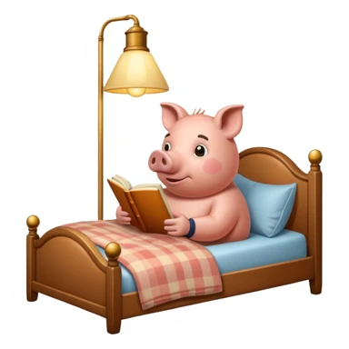 pig reading in bed with retro light lamp next to it sticker
