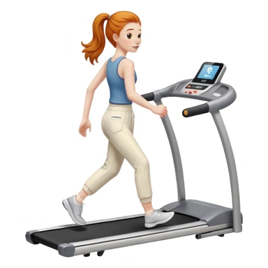 Ginger girl walking on walking pad treadmill cream pants sticker