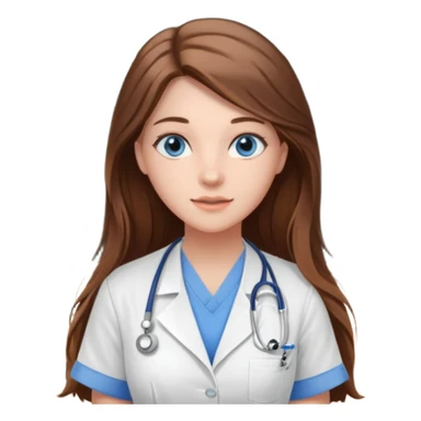 inside a classroom at university that says nursing school on the board with a pretty female nursing student with long brown hair, blue eyes sticker