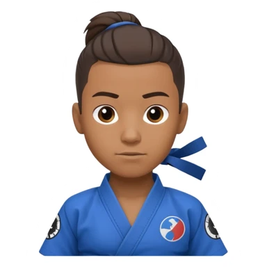 black karate instructor with ponytail and a low taper haircut, and a small fade on the sides with a blue belt and roger Gracie academy logo on the gi sticker