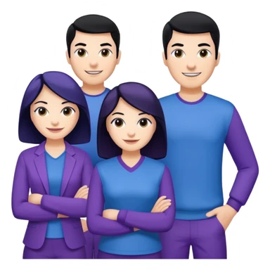 4people 2 men and 2 women. with black hair and white skin. ready to create a team. with blue and purple clothes sticker