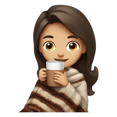 A brunette girl being cozy with a blanket and a cup of hot chocoate sticker