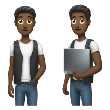 slim man with computer in hand and wav sticker