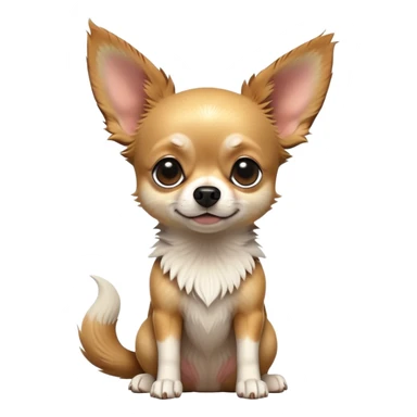 cinematic-[chihuahua dog]-realistic-full-body-sitting-emoji,-tail-resting-loosely-beside-its-paws,-head-tilted-dramatically,-scruffy-[black and tan and white]-fur,-simplified-yet-realistic-focused-features,-highly-detailed,-glowing-with-an-almost-sarcastic-glow sticker