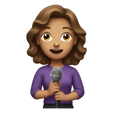 Girl in purple shirt and brown hair singing into a microphone sticker