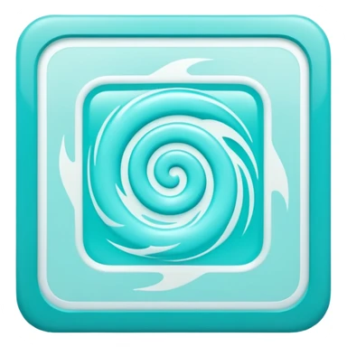 a Tiny compressed Stylized light-turquoise whirlwind symbol inside a pastel white slightly shaded square icon, light turquoise glossy borders sticker