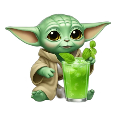 Baby Yoda drinking mojito sticker
