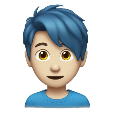 A boy with a white skin and a blue t-shirt sticker