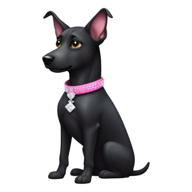 Black dog with a pink collar with diamonds on and pointy ears, make sure the dog has some white on its chest  sticker