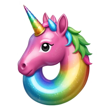 licorne entièrement pailletée, corps rose pailleté, crinière arc-en-ciel pailletée, corne unique arc-en-ciel pailletée, style emoji apple sticker