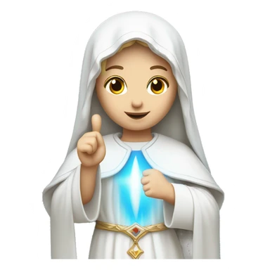 blessed virgin mary with one hand thumb up, with white skin, with blue veil and white clothes, with crown, with halo, with light brown hair sticker