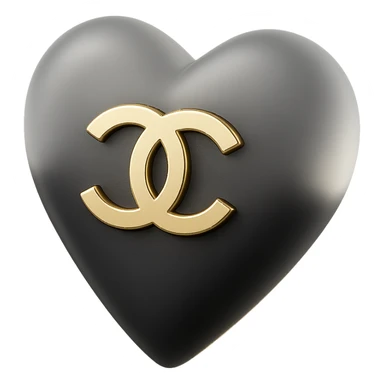 Chanel heart, translucent, black and white, with gold accents, matte glass style sticker