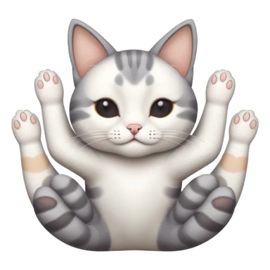 grey and white small cat eyes with closed lying down upside down with paws stretched out straight in different directions sticker