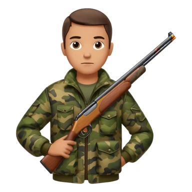 male hunter with a shotgun slung over shoulder, confident stance sticker