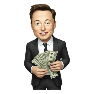 Elon Musk holding money sticker