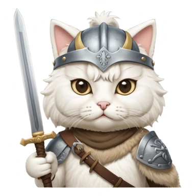 white cat with viking helmet and sword sticker