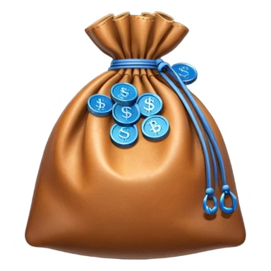 brown money bag with blue coins inside sticker