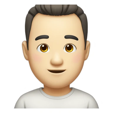 Fat, slightly thin, droopy eyes and eyebrows, thick lips, big head, smiling with a pencil, cute Japanese guy sticker
