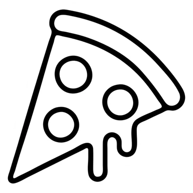 A triangular slice of pizza with melting cheese and pepperoni toppings, minimalist outline sticker