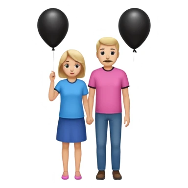 Mom in pink shirt dad in blue shirt holding black baloon sticker