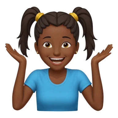 Baiza Ethiopian, dark hair Oldest but immature, no filter, funny Pose: laughing wildly, arms flailing age 21, hair in pony tail sticker