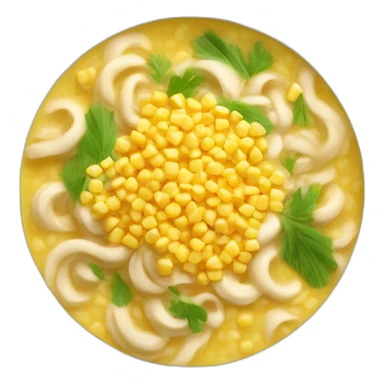cooked corn grits on a platechicken noodle soup sticker
