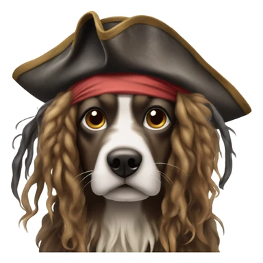 Brindle dog with jack sparrow hat and hair sticker