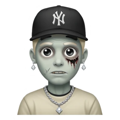 Zombie con aretes con una gorra new York yankee y una cadena de diamante hombre aretes pequeños y de negro y blanco  sticker