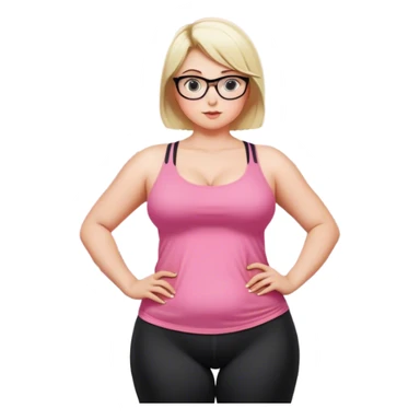 View from knees up, view from the back, fair skinned woman, curvy, short blond hair, small reading glasses, cooking dinner in kitchen, pink loose tank top, showing natural B cup breast shape SFW, black yoga pants, large curvy booty sticker