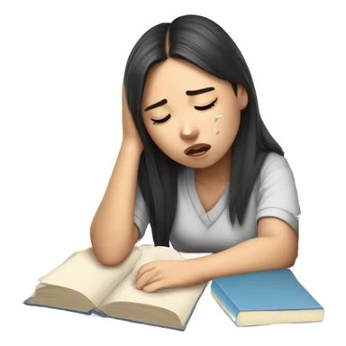 tired asian girl student struggling with final exam and assignments sticker
