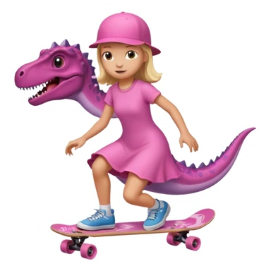 Dinosaur on a skateboard pink dress for girls in pink  sticker