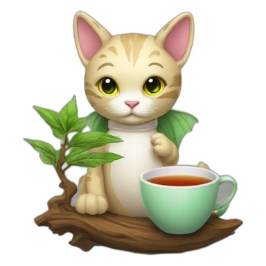 Cat dragon -scientist-with cup tea and tree sticker