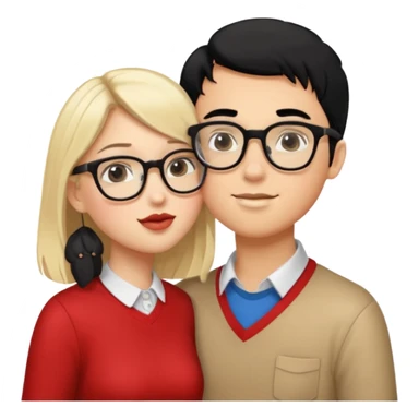 pretty light blonde girl barbie kissing nerd boy with black hair and tan skin on the cheek sticker