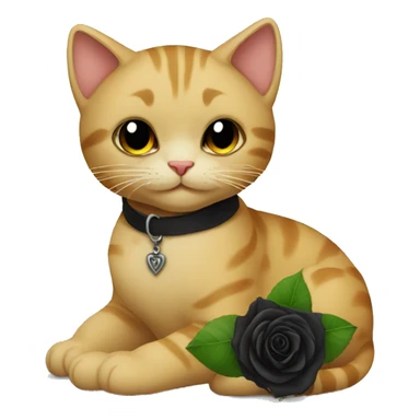 a cat holds black rose sticker