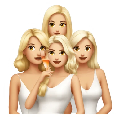 Four beautiful white european girls, one with blond hair and two dark blond hair in dresses drinking aperol sticker