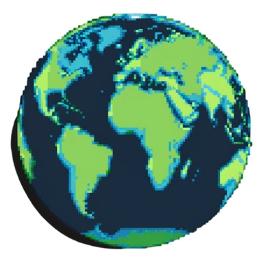 A pixelated world globe showing blue oceans and green continents sticker