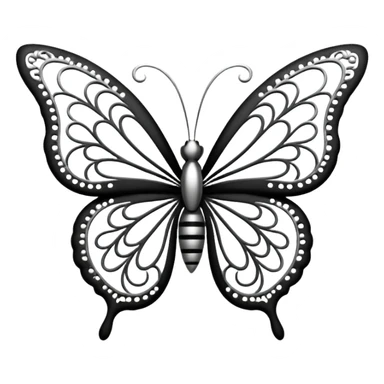 Black and silver filigree butterfly divider, 3D, extremely detailed design sticker