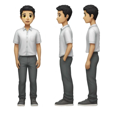 a light-skinned student with short black hair wears a full-length shirt and trousers sticker