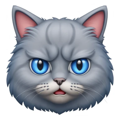 angry grey cat blue small eyes. iphone real emoji style sticker