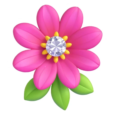 Transform the pink flower with diamonds into a 3D emoji style. Keep the diamonds sparkling and the flower vibrant and cute, with a polished and dimensional look typical of Microsoft style 3D fluent emojis. sticker
