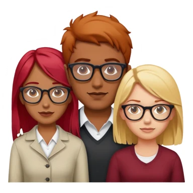 Indian guy in between red haired girl wearing glasses and blonde haired girl wearing glasses sticker