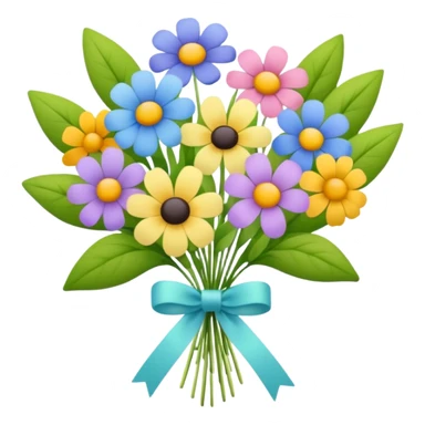 A bouquet of wildflowers tied with a ribbon, soft pastel emoji look sticker