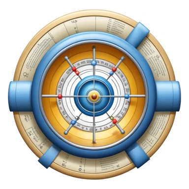 An icon featuring a physics textbook, a large Hadron Collider with particles flying off, symbolizing the study of physics. The design includes atomic models, energy waves, and scientific formulas, representing fundamental physical principles and research. Transparent background. sticker