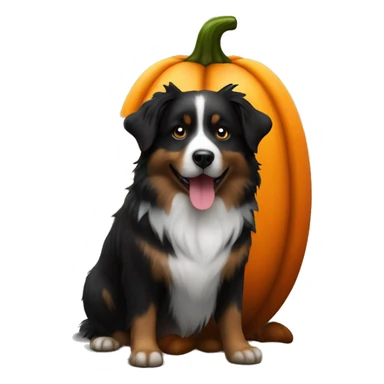 Small black australian shepherd dog in a pumpkin sticker